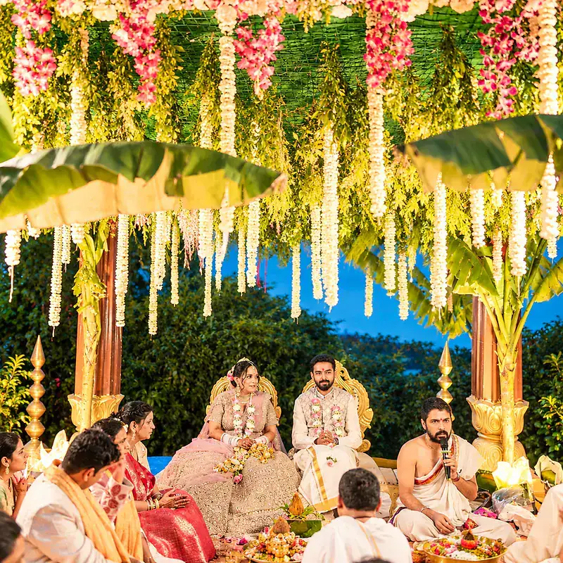 Wedding ceremony under floral décor at Cloud 9 Hills Resort