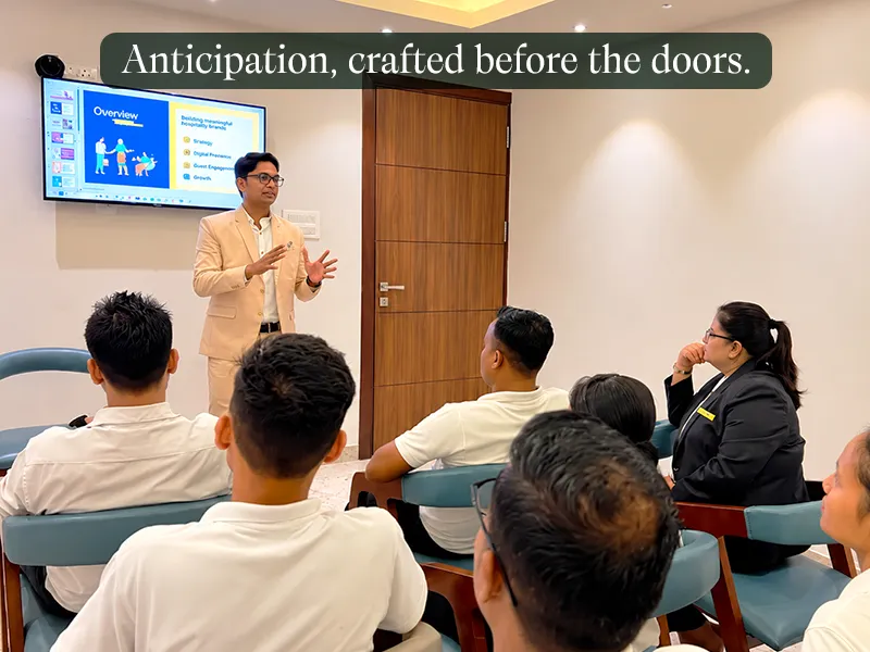 Pre-Opening: Pre-opening training session for hotel staff. Caption: Anticipation, crafted before the doors.